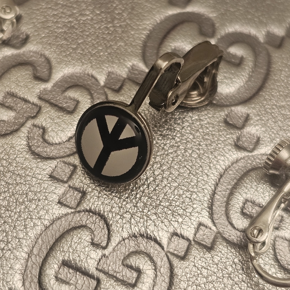 Peace Sign Clip-On Stud Earrings with free bonus mini stud - Picture 4 of 8